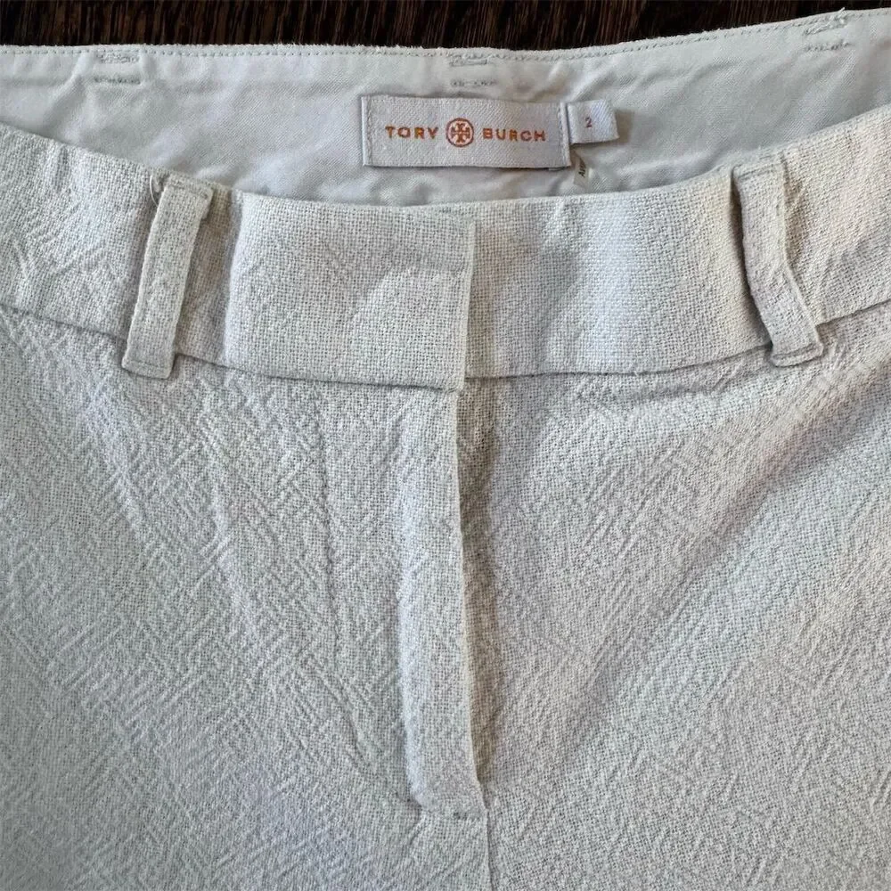 Tory Burch Women's‎ Size 2 Textured Ivory Ankle Pants